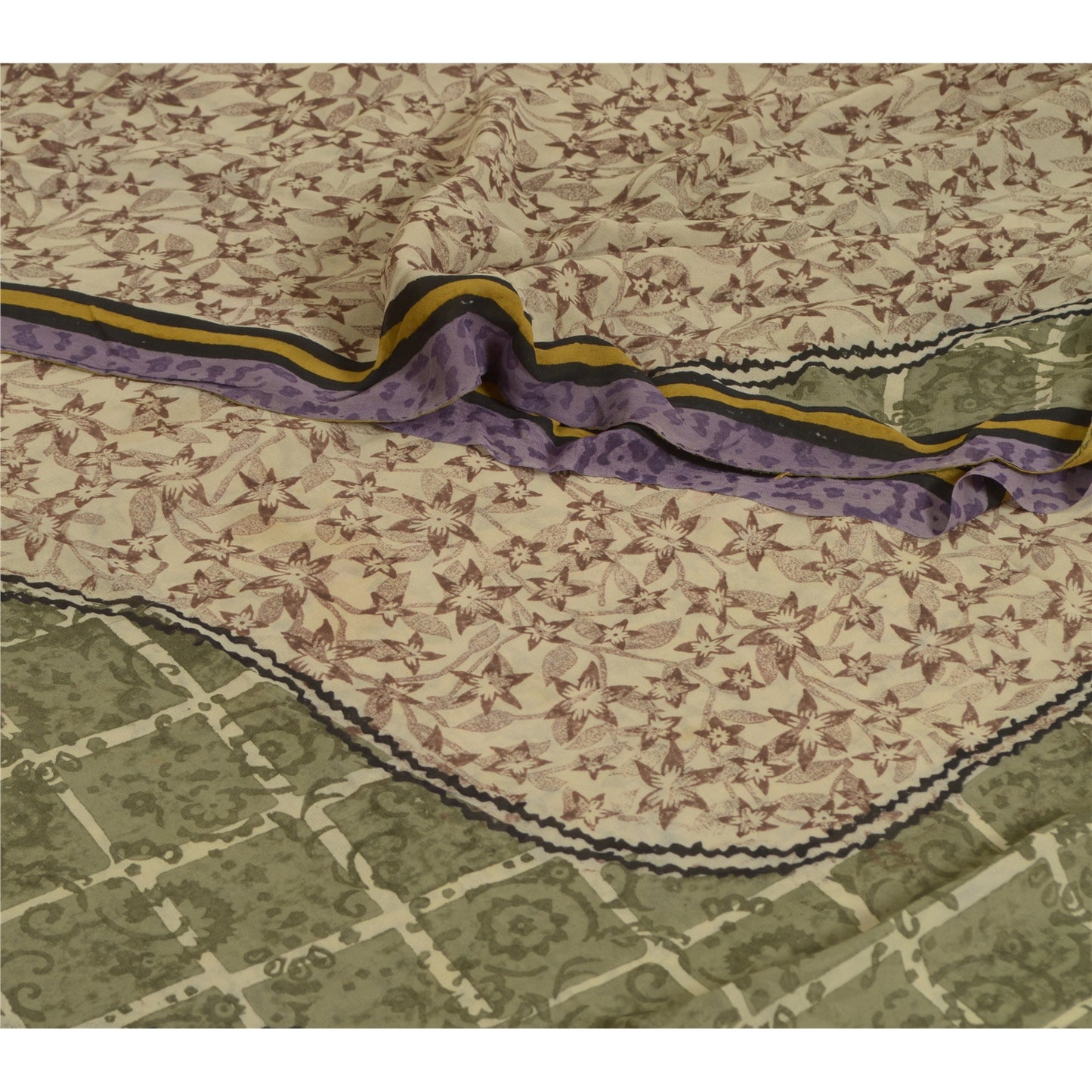 Сари из натурального шелка Sanskriti Vintage, многослойное сари из чистого жоржета, 5 ярдов, ткань для рукоделия, устойчивая к истиранию