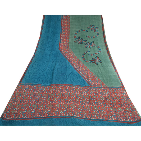 Sanskriti Vintage Sarees Multi Pure Georgette Silk Printed Sari 5yd Craft Sustainable Fabric