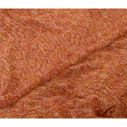 Sanskriti Vintage Sarees Orange Hand Block Print Pure Georgette Silk Sari Sustainable Fabric