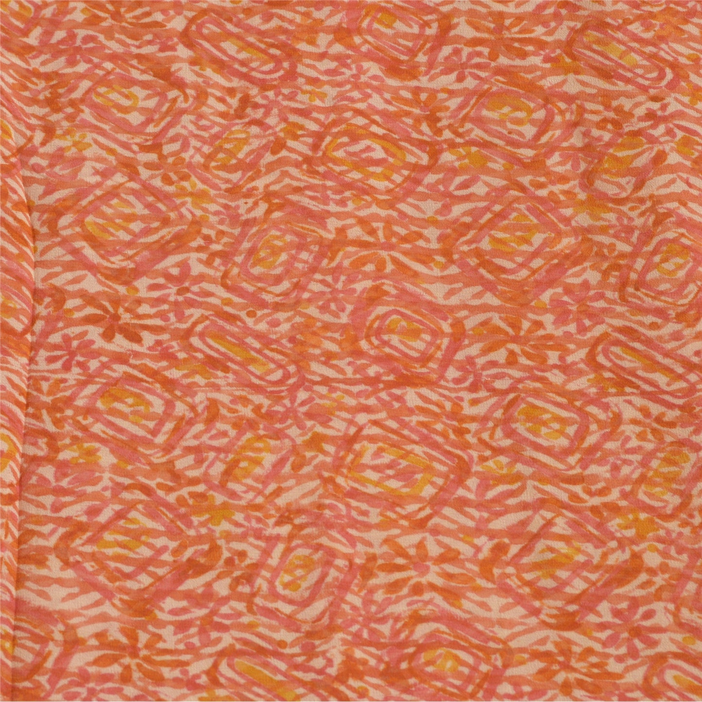 Sanskriti Vintage Sarees Orange Hand Block Print Pure Georgette Silk Sari Sustainable Fabric