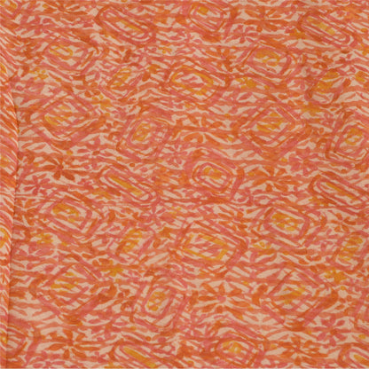 Sanskriti Vintage Sarees Orange Hand Block Print Pure Georgette Silk Sari Sustainable Fabric