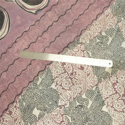 Sanskriti Vintage Sarees Mauve/Black Printed Pure Georgette Silk Sari 6yd Sustainable Fabric