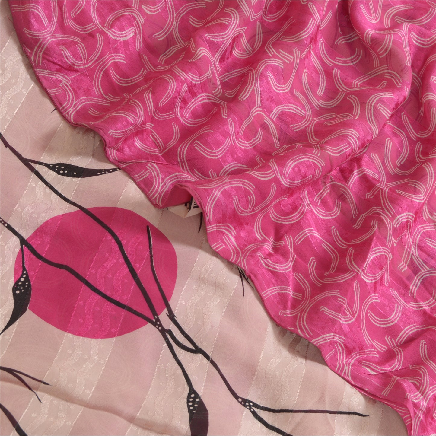 Sanskriti Vintage Sarees Pink Pure Georgette Silk Print Woven Sari Craft Sustainable Fabric
