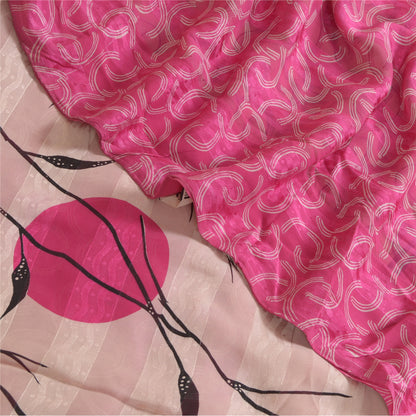 Sanskriti Vintage Sarees Pink Pure Georgette Silk Print Woven Sari Craft Sustainable Fabric