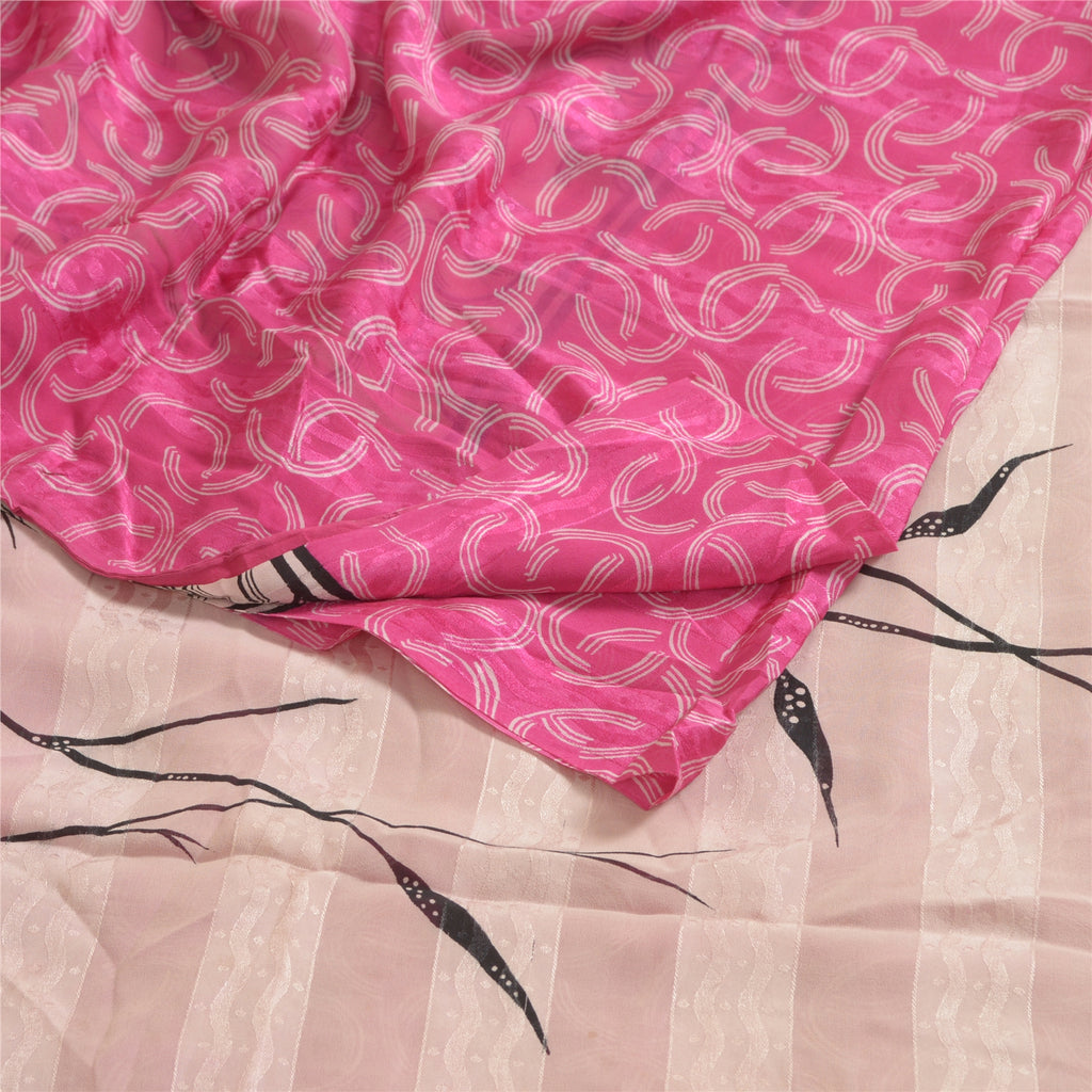 Sanskriti Vintage Sarees Pink Pure Georgette Silk Print Woven Sari Craft Sustainable Fabric
