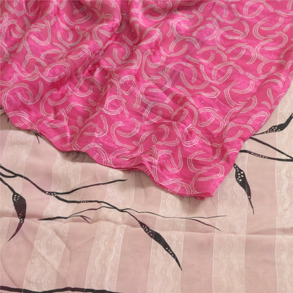 Sanskriti Vintage Sarees Pink Pure Georgette Silk Print Woven Sari Craft Sustainable Fabric