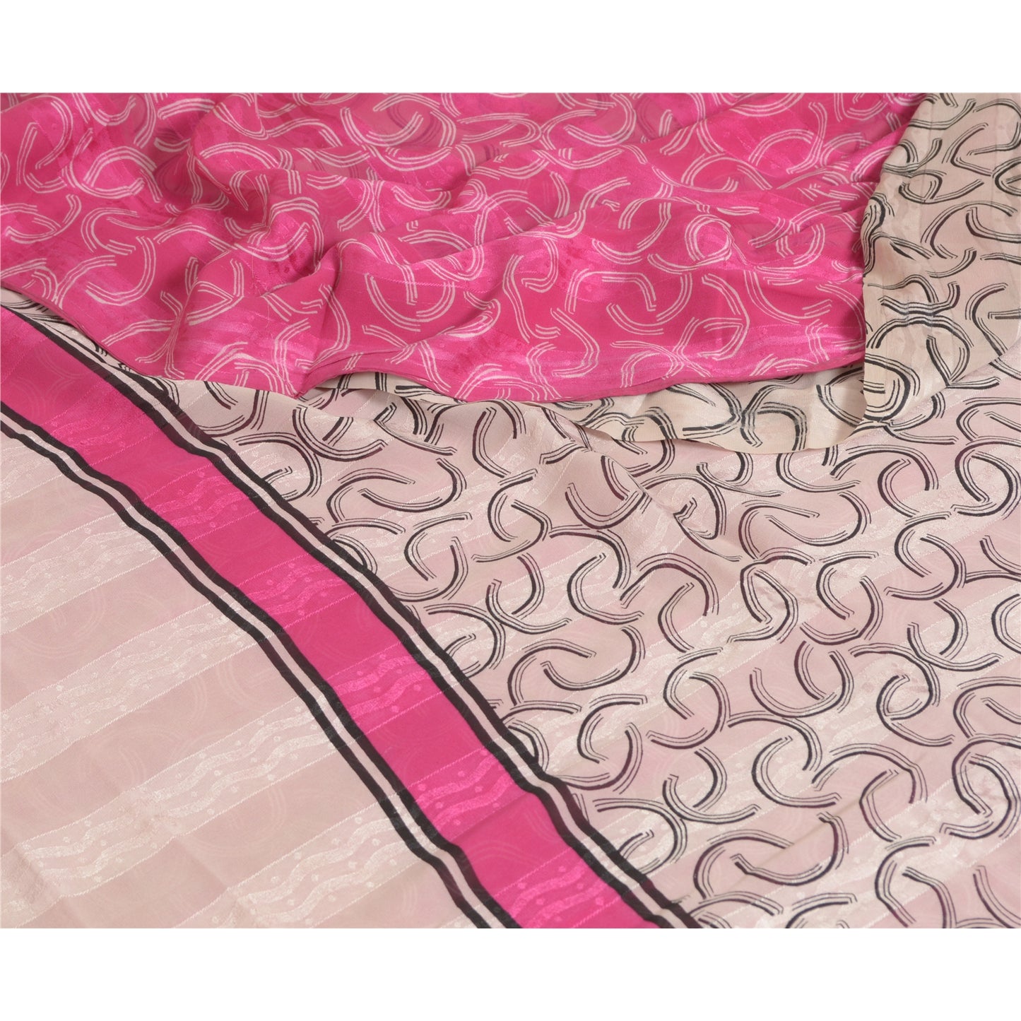 Sanskriti Vintage Sarees Pink Pure Georgette Silk Print Woven Sari Craft Sustainable Fabric