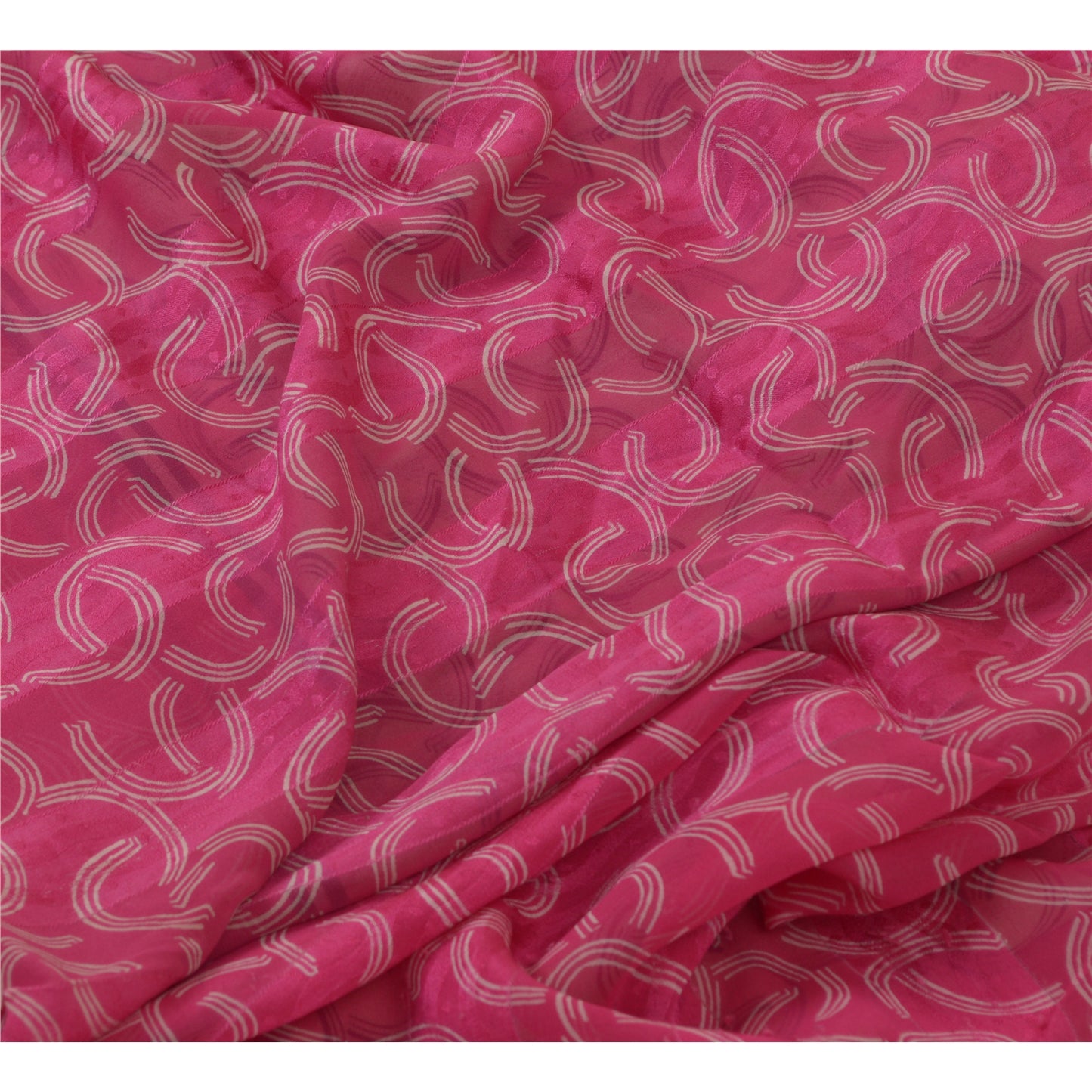 Sanskriti Vintage Sarees Pink Pure Georgette Silk Print Woven Sari Craft Sustainable Fabric