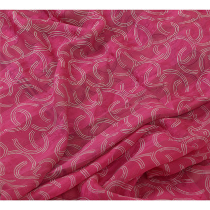 Sanskriti Vintage Sarees Pink Pure Georgette Silk Print Woven Sari Craft Sustainable Fabric