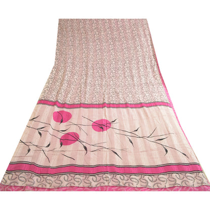 Sanskriti Vintage Sarees Pink Pure Georgette Silk Print Woven Sari Craft Sustainable Fabric