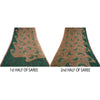 Sanskriti Vintage Sarees Brown/Green Pure Georgette Silk Print Sari Craft Sustainable Fabric