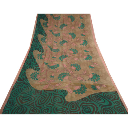 Sanskriti Vintage Sarees Brown/Green Pure Georgette Silk Print Sari Craft Sustainable Fabric