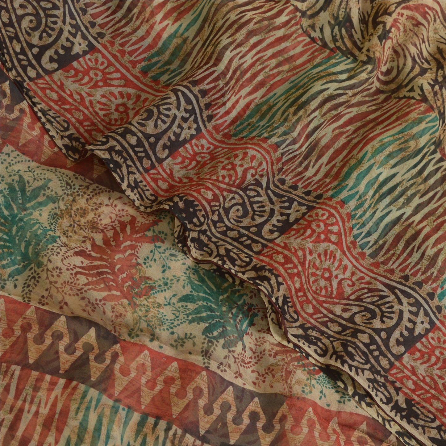 Sanskriti Vintage Sarees Multi Pure Georgette Silk Printed Sari 5yd Craft Sustainable Fabric