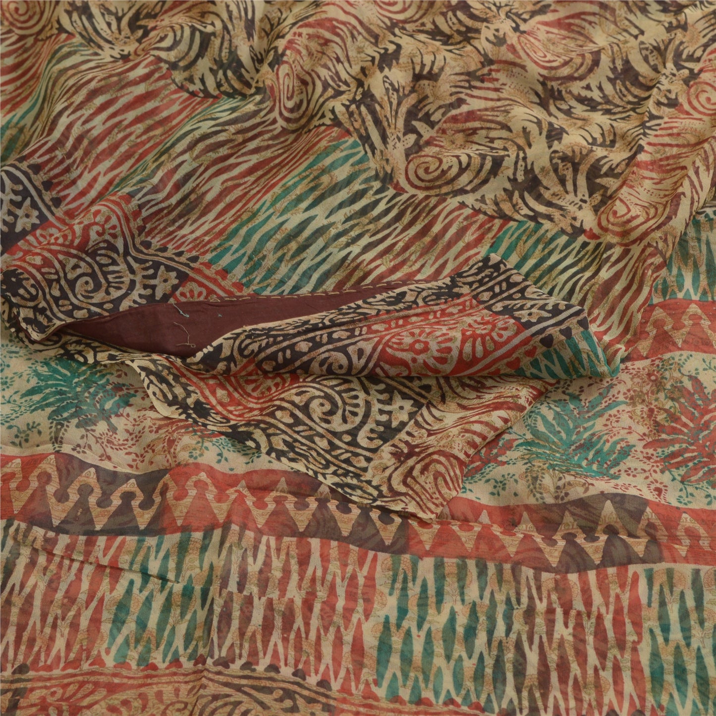 Sanskriti Vintage Sarees Multi Pure Georgette Silk Printed Sari 5yd Craft Sustainable Fabric