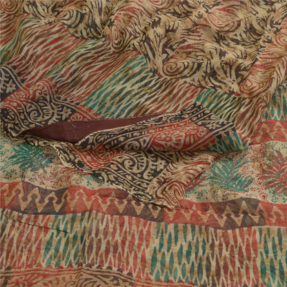 Sanskriti Vintage Sarees Multi Pure Georgette Silk Printed Sari 5yd Craft Sustainable Fabric