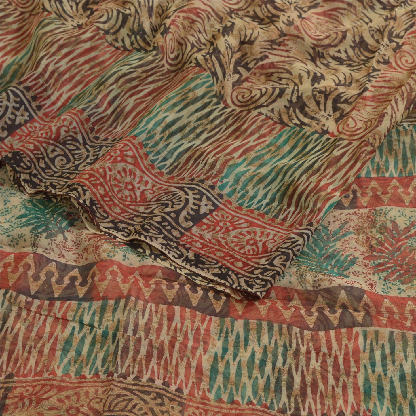 Sanskriti Vintage Sarees Multi Pure Georgette Silk Printed Sari 5yd Craft Sustainable Fabric