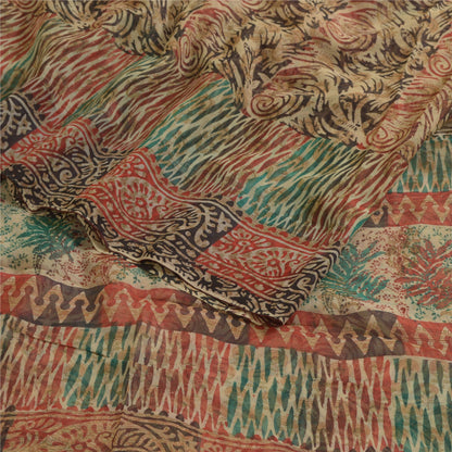 Sanskriti Vintage Sarees Multi Pure Georgette Silk Printed Sari 5yd Craft Sustainable Fabric