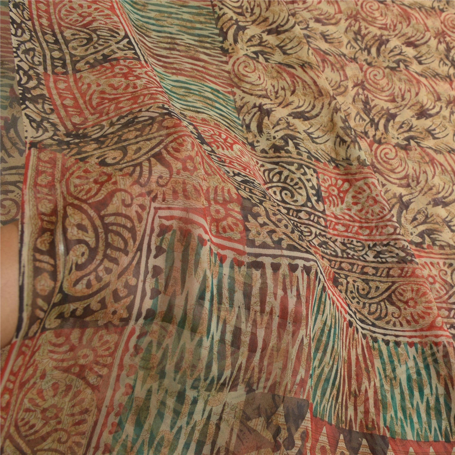 Sanskriti Vintage Sarees Multi Pure Georgette Silk Printed Sari 5yd Craft Sustainable Fabric