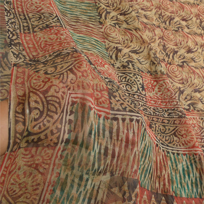 Sanskriti Vintage Sarees Multi Pure Georgette Silk Printed Sari 5yd Craft Sustainable Fabric