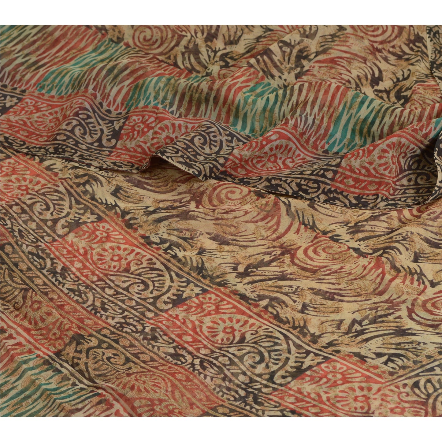 Sanskriti Vintage Sarees Multi Pure Georgette Silk Printed Sari 5yd Craft Sustainable Fabric