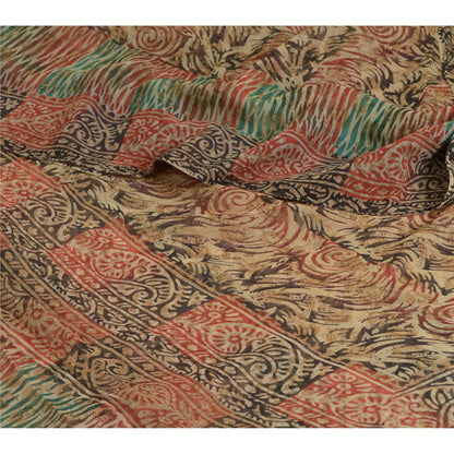 Sanskriti Vintage Sarees Multi Pure Georgette Silk Printed Sari 5yd Craft Sustainable Fabric