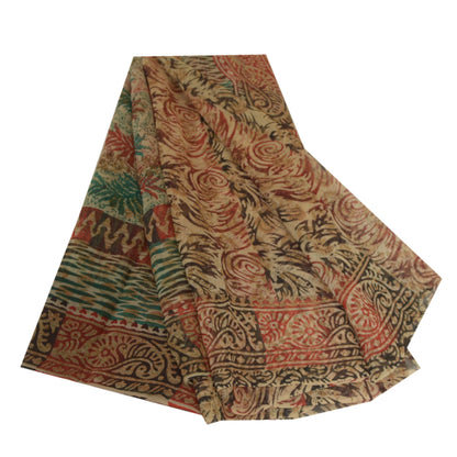 Sanskriti Vintage Sarees Multi Pure Georgette Silk Printed Sari 5yd Craft Sustainable Fabric