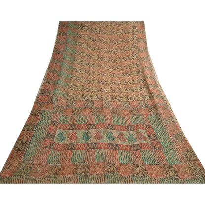 Sanskriti Vintage Sarees Multi Pure Georgette Silk Printed Sari 5yd Craft Sustainable Fabric