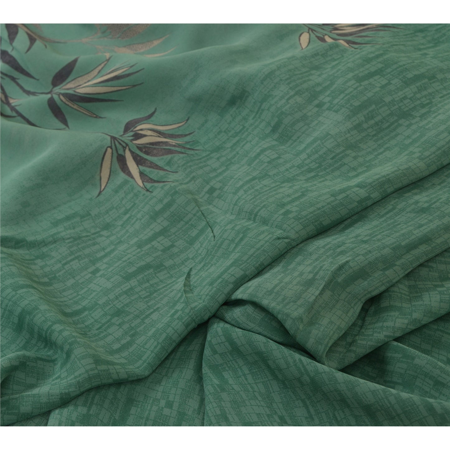 Sanskriti Vintage Sarees Green Pure Georgette Silk Printed Sari 6yd Craft Sustainable Fabric