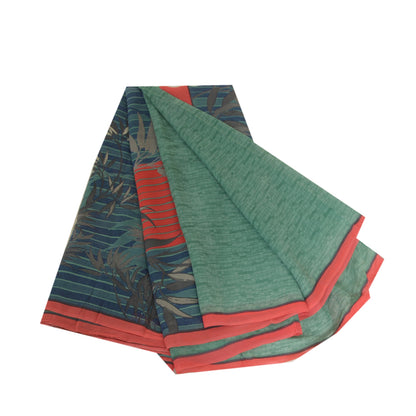 Sanskriti Vintage Sarees Green Pure Georgette Silk Printed Sari 6yd Craft Sustainable Fabric