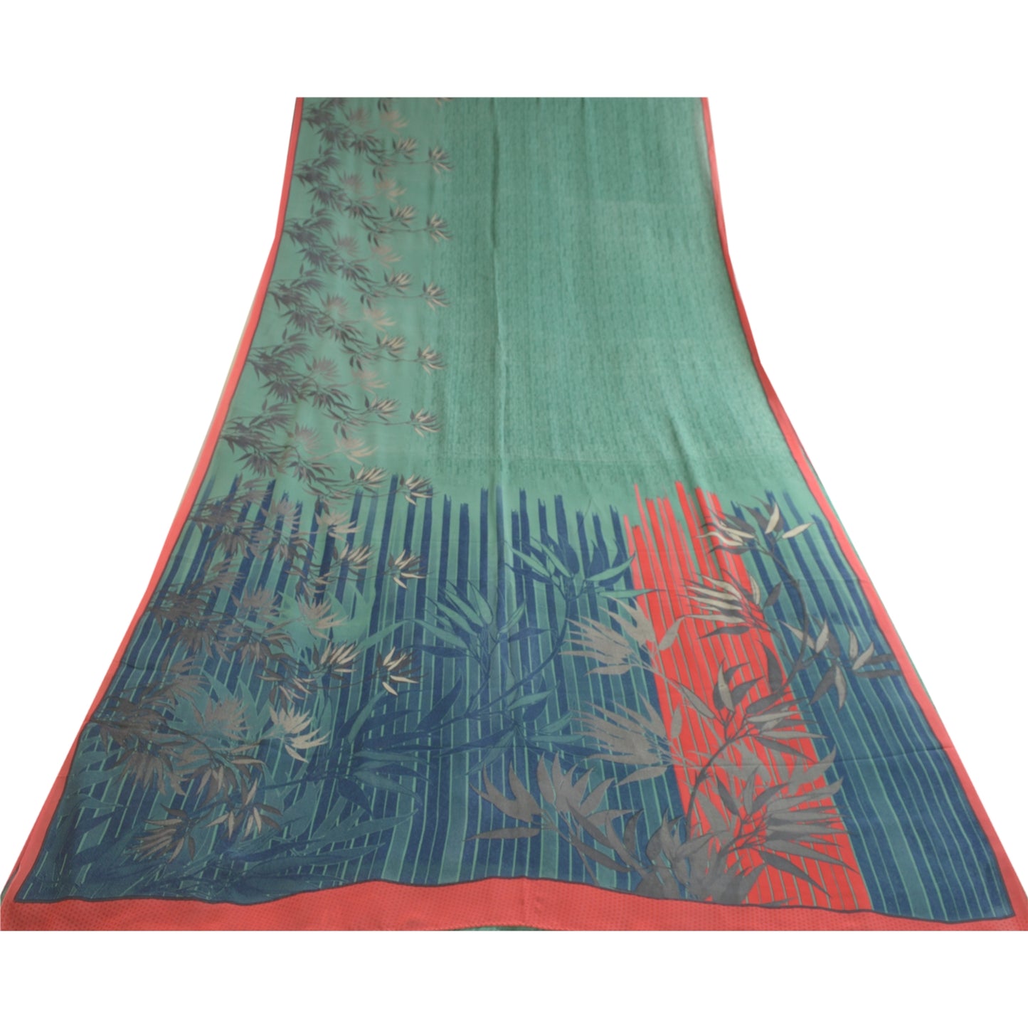 Sanskriti Vintage Sarees Green Pure Georgette Silk Printed Sari 6yd Craft Sustainable Fabric