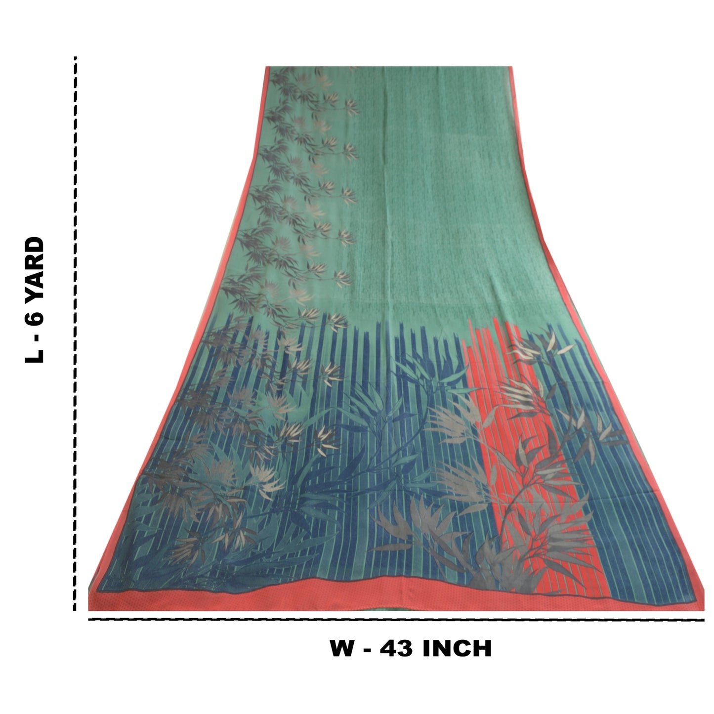 Sanskriti Vintage Sarees Green Pure Georgette Silk Printed Sari 6yd Craft Sustainable Fabric