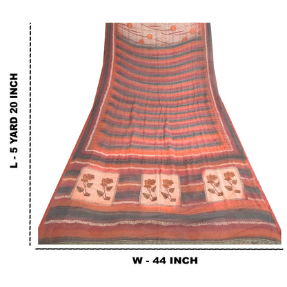 Sanskriti Vintage Sarees Pink/Red Zari Border Pure Georgette Sari Printed Sustainable Fabric