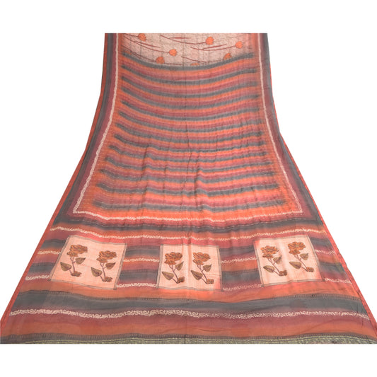 Санскритские винтажные сари розовые/красные сари с каймой из чистого жоржета, напечатанная устойчивая ткань