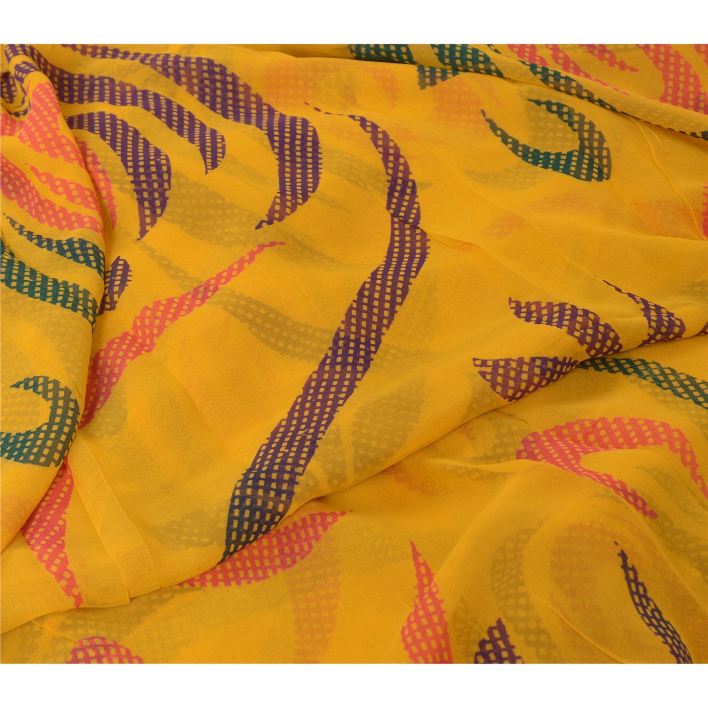 Sanskriti Vintage Sarees Indian Yellow Blend Georgette Printed Sari Craft Sustainable Fabric