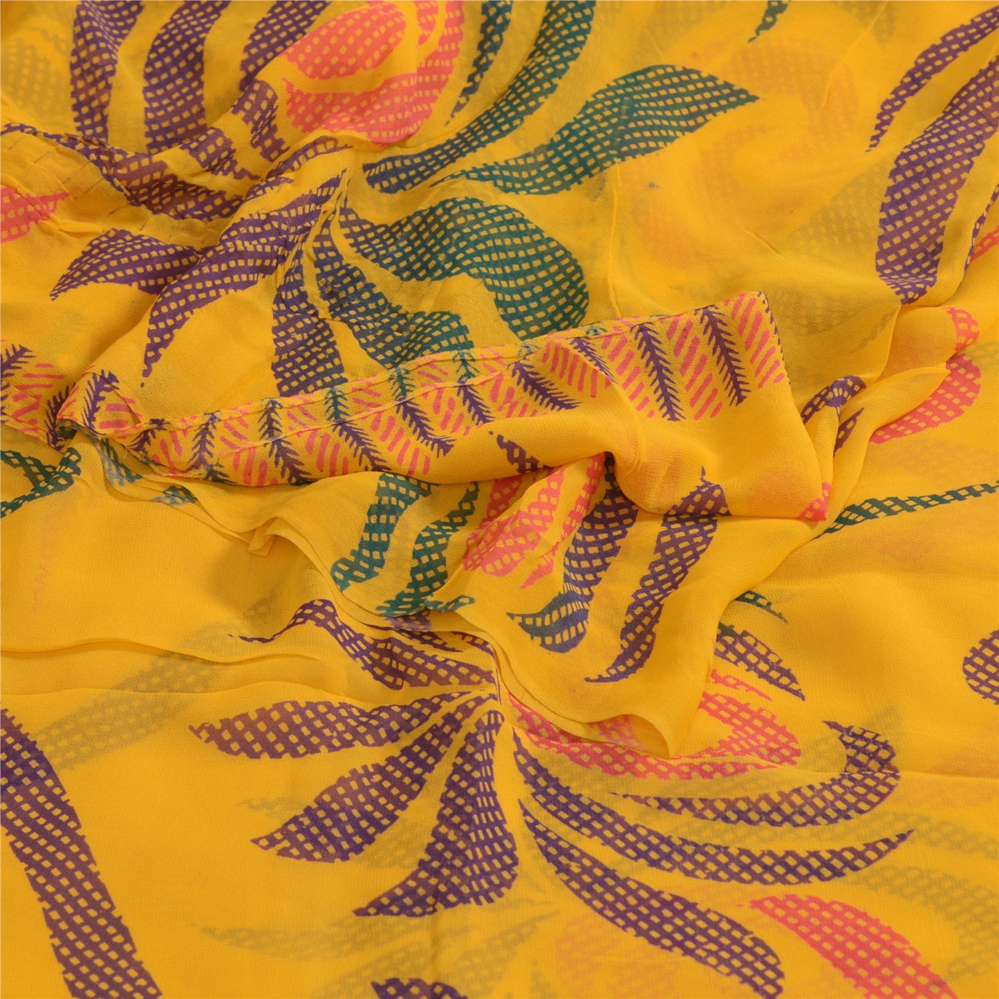Sanskriti Vintage Sarees Indian Yellow Blend Georgette Printed Sari Craft Sustainable Fabric