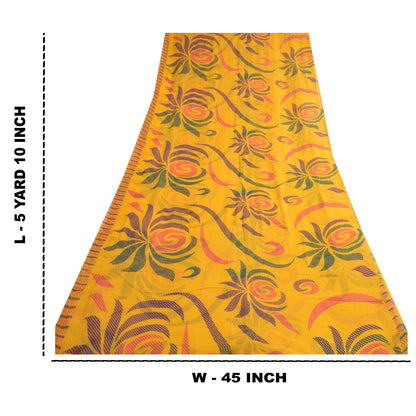 Sanskriti Vintage Sarees Indian Yellow Blend Georgette Printed Sari Craft Sustainable Fabric