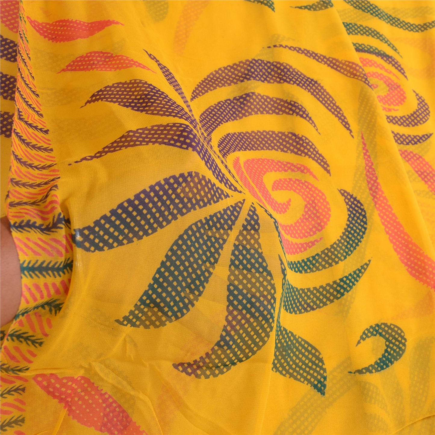 Sanskriti Vintage Sarees Indian Yellow Blend Georgette Printed Sari Craft Sustainable Fabric