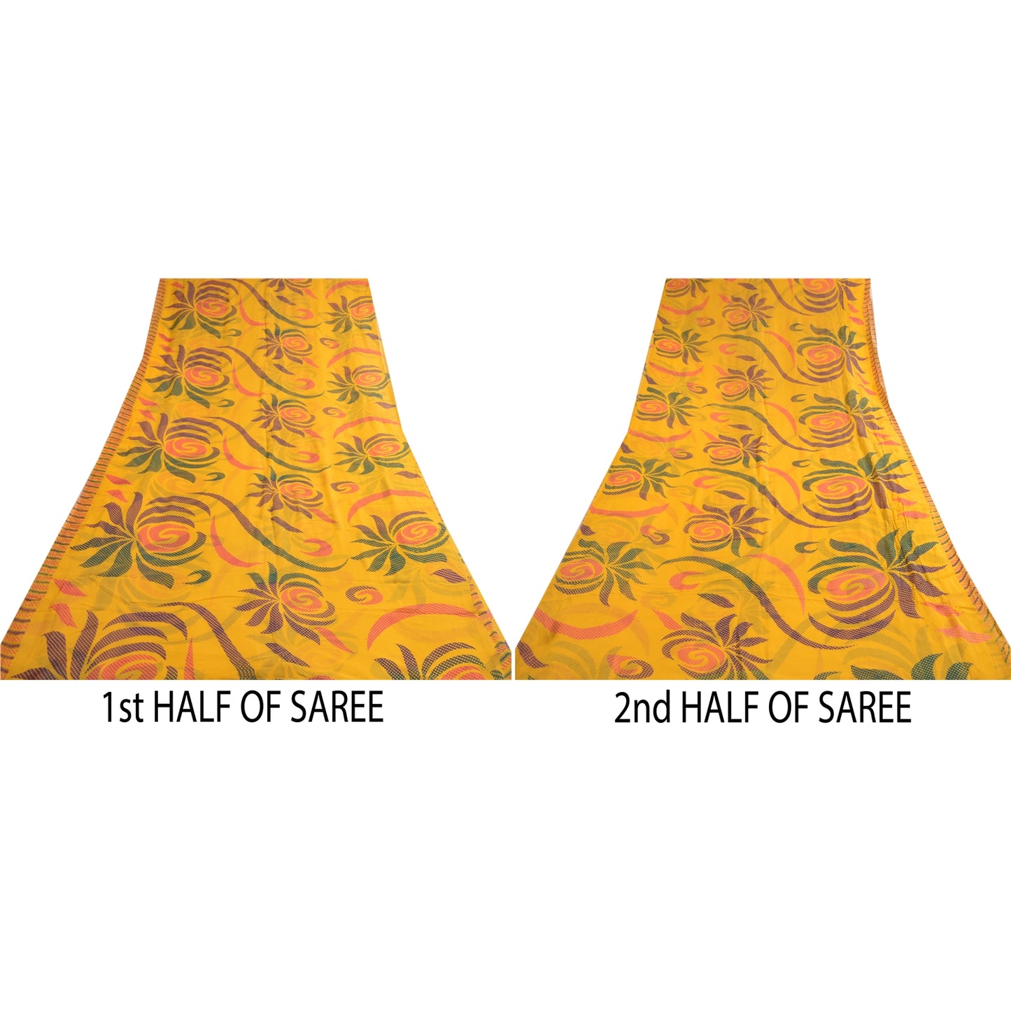 Sanskriti Vintage Sarees Indian Yellow Blend Georgette Printed Sari Craft Sustainable Fabric