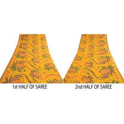 Sanskriti Vintage Sarees Indian Yellow Blend Georgette Printed Sari Craft Sustainable Fabric
