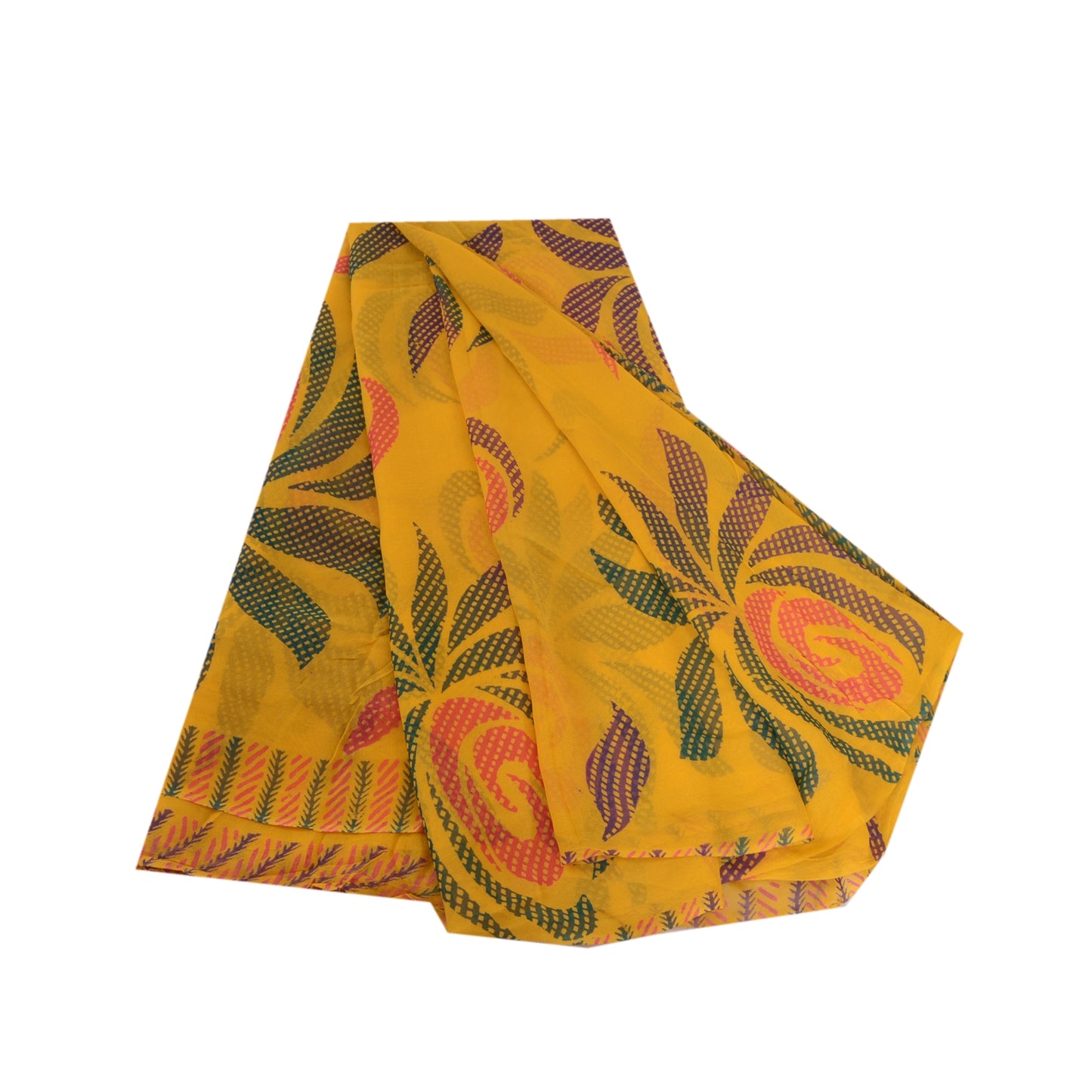 Sanskriti Vintage Sarees Indian Yellow Blend Georgette Printed Sari Craft Sustainable Fabric