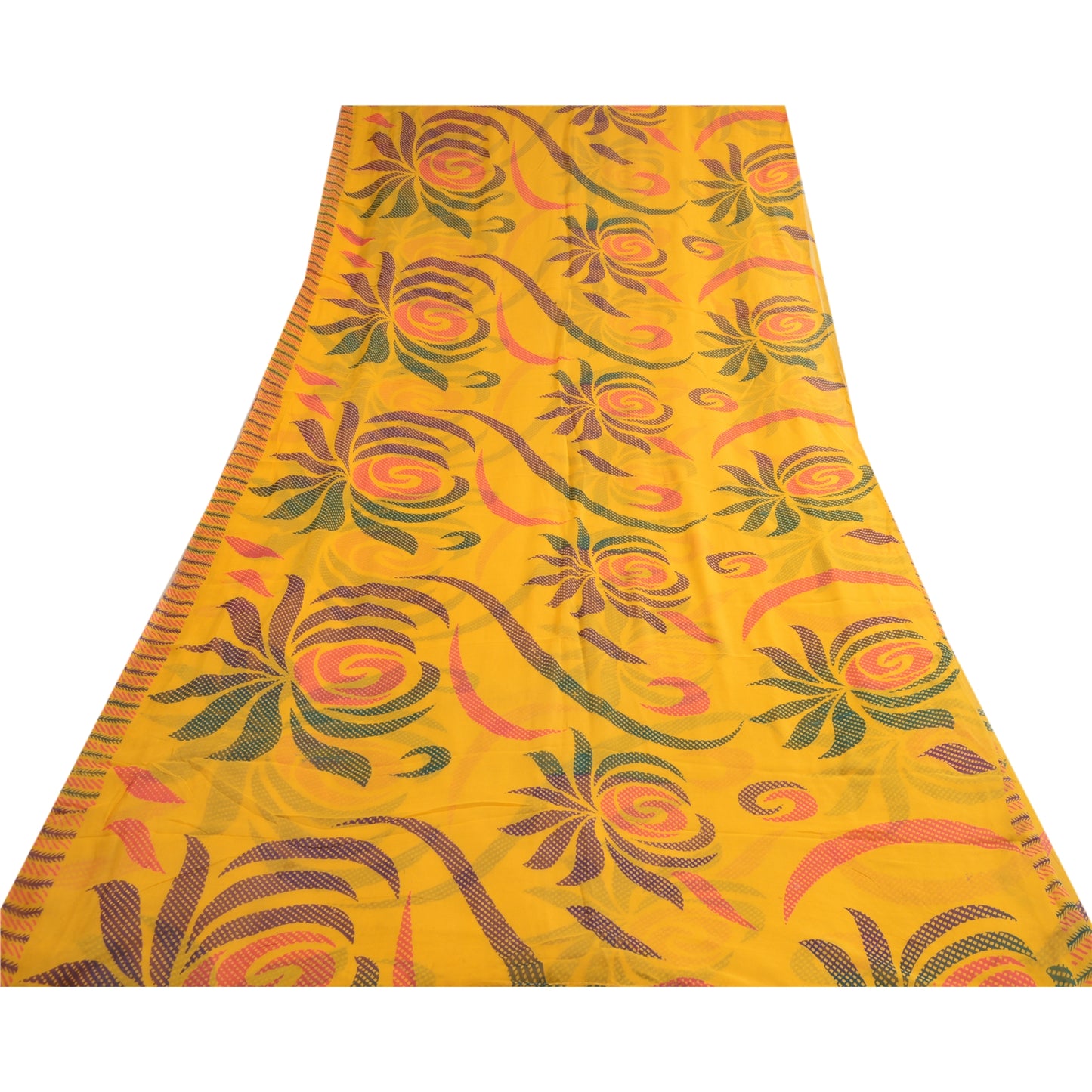 Sanskriti Vintage Sarees Indian Yellow Blend Georgette Printed Sari Craft Sustainable Fabric