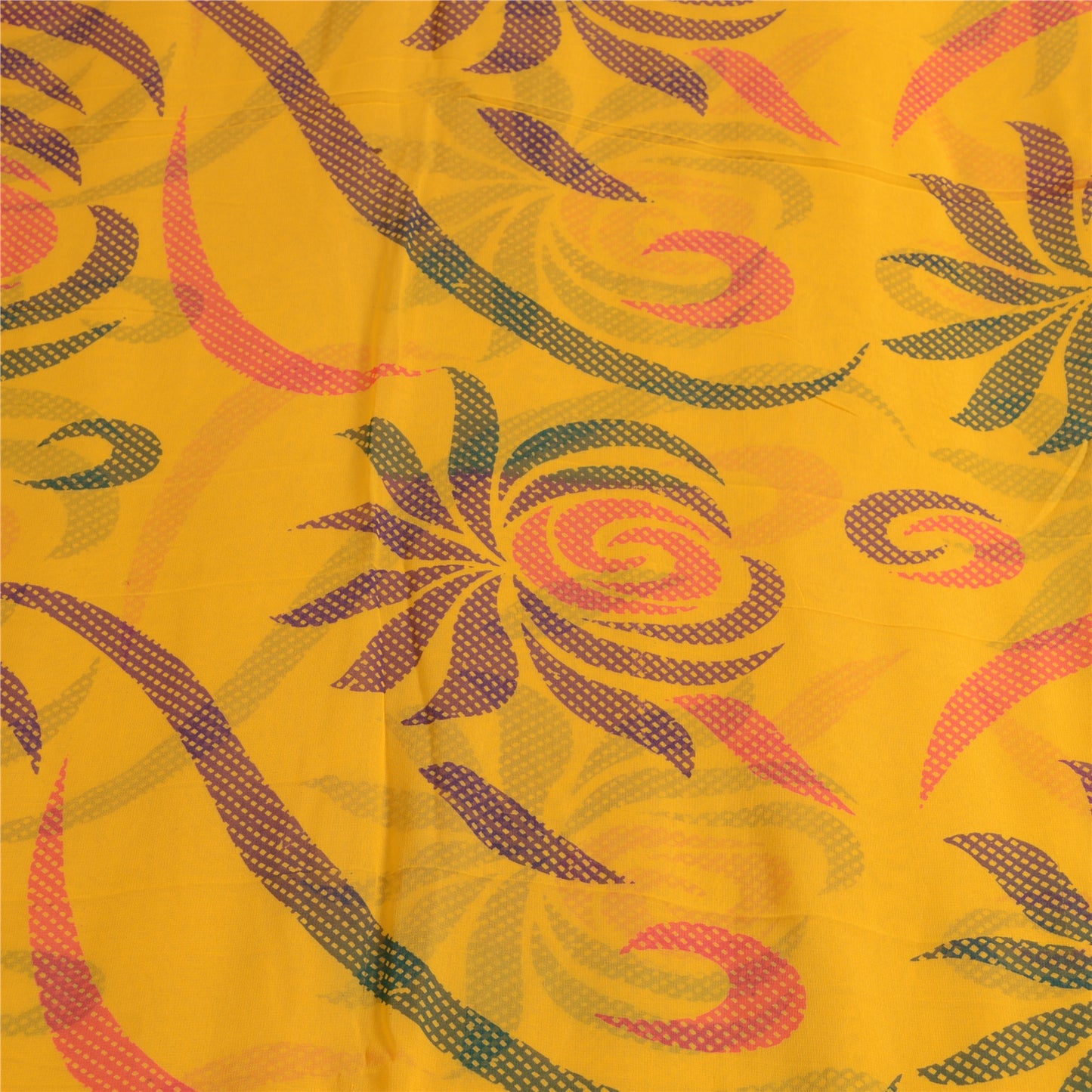 Sanskriti Vintage Sarees Indian Yellow Blend Georgette Printed Sari Craft Sustainable Fabric