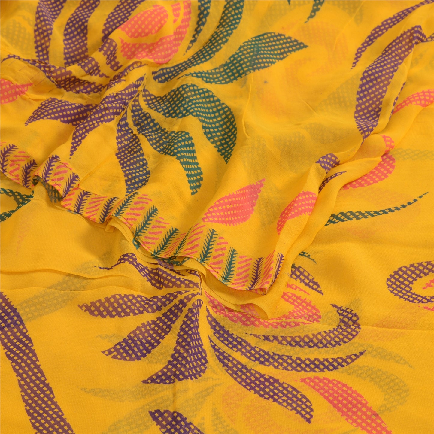 Sanskriti Vintage Sarees Indian Yellow Blend Georgette Printed Sari Craft Sustainable Fabric