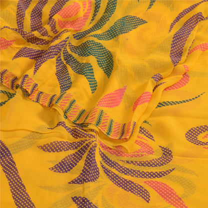 Sanskriti Vintage Sarees Indian Yellow Blend Georgette Printed Sari Craft Sustainable Fabric