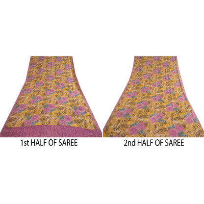 Sanskriti Vintage Sarees Multicolor Pure Georgette Silk Print Sari Craft Sustainable Fabric