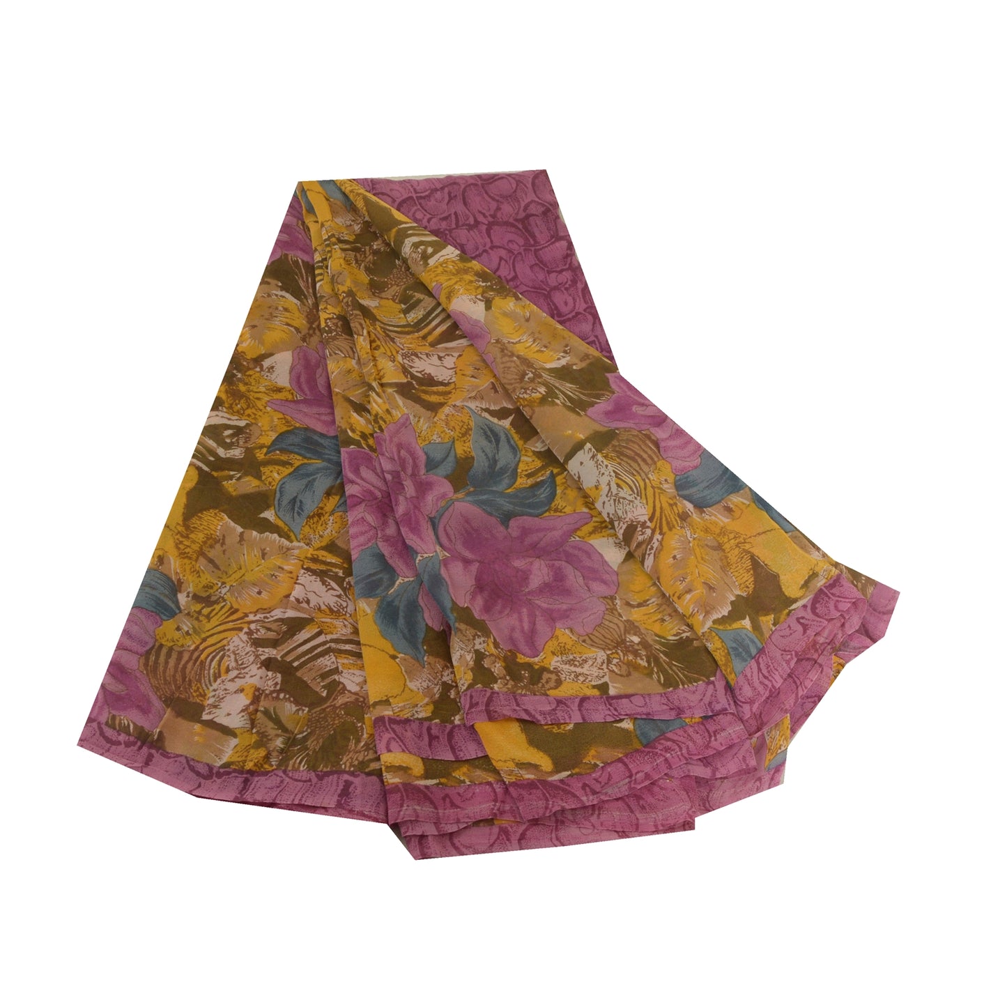 Sanskriti Vintage Sarees Multicolor Pure Georgette Silk Print Sari Craft Sustainable Fabric