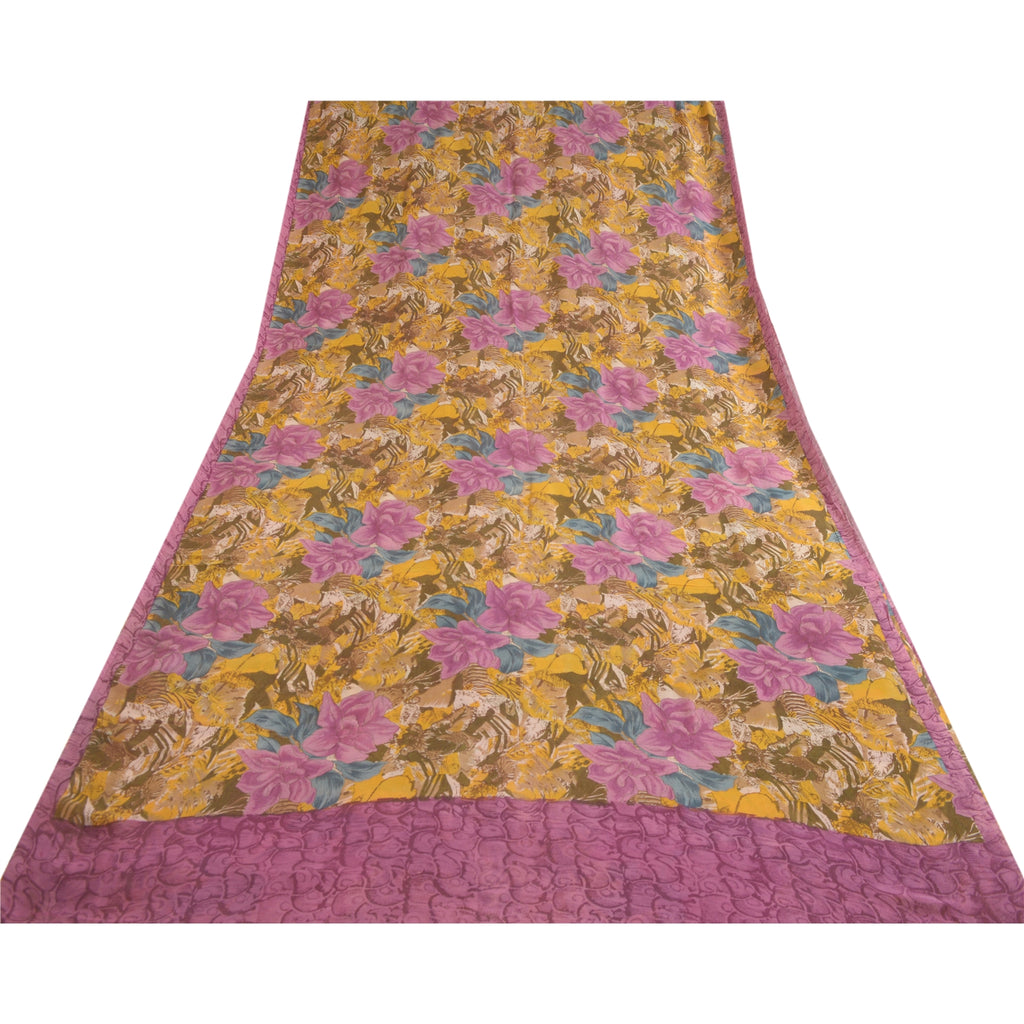Sanskriti Vintage Sarees Multicolor Pure Georgette Silk Print Sari Craft Sustainable Fabric