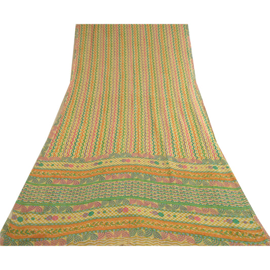 Sanskriti Vintage Sarees Multicolor Pure Georgette Silk Print Sari Craft Sustainable Fabric
