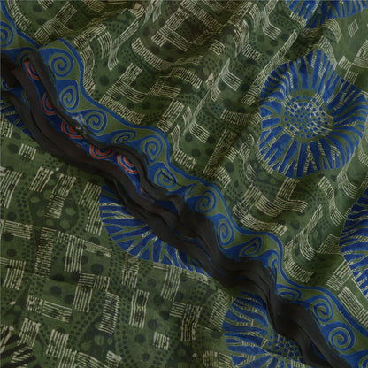 Sanskriti Vintage Sarees Red/Green Pure Georgette Silk Printed Sari Craft Sustainable Fabric