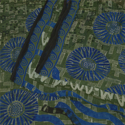 Sanskriti Vintage Sarees Red/Green Pure Georgette Silk Printed Sari Craft Sustainable Fabric